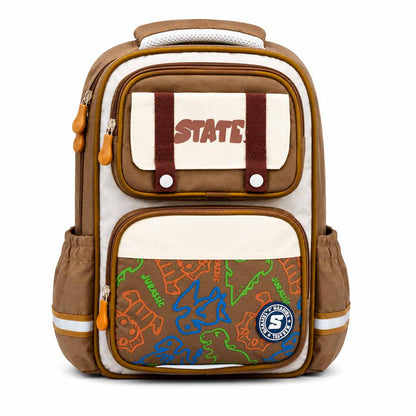 State Dinosaur School Backpack 16Inch | Kids School Bag with Multiple Compartments, Reflective Strips & Side Bottle Pockets
