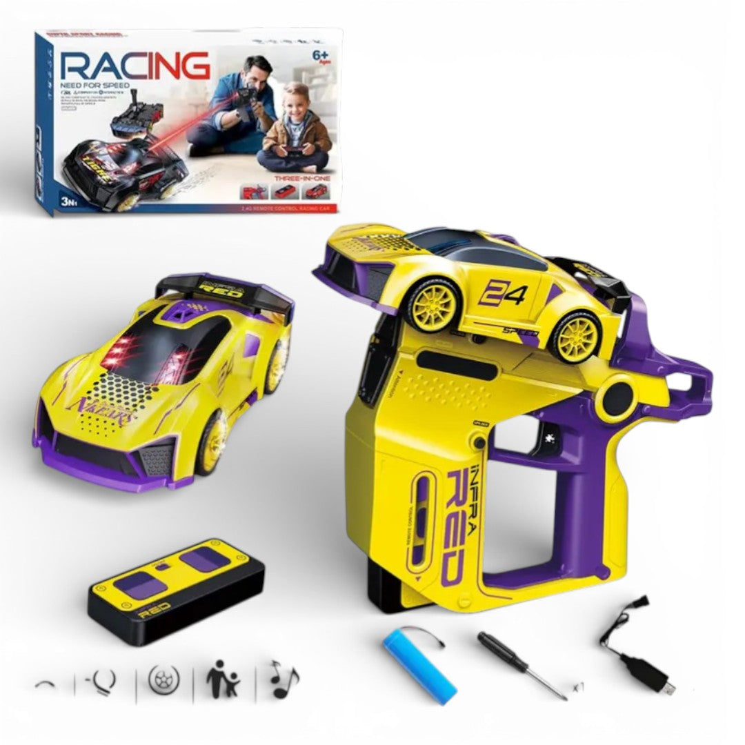 3-in-1 Racing RC Car with Controller Gun | 2.4GHz Remote Control Car with Lights & Music for Kids 6+