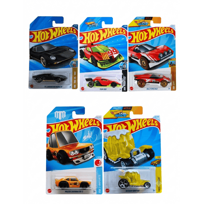 Hot Wheels 1:64 Scale 5-Car Die-Cast Set | ’71 Lamborghini Miura SV, Dessert Drifter HTD87, Mazda RX-3, Rally Speciale & HW Modified Punk Rod