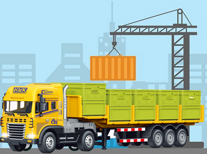 Joy Junction 1:24 Container Trailer Truck Toy with Light & Sound – Yellow/ Green