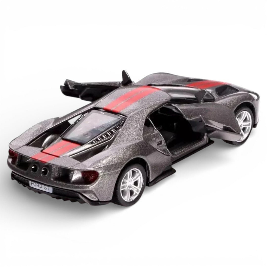 RMZ City 1:36 Ford GT Diecast Car Model – Metalic Grey| Openable Doors, Sound & Light
