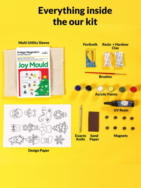Joy Mould Christmas Fridge Magnet DIY Kit | Air-Dry Clay Craft Set for Kids & Adults | Make Santa, Tree, Reindeer & More – No Baking Needed