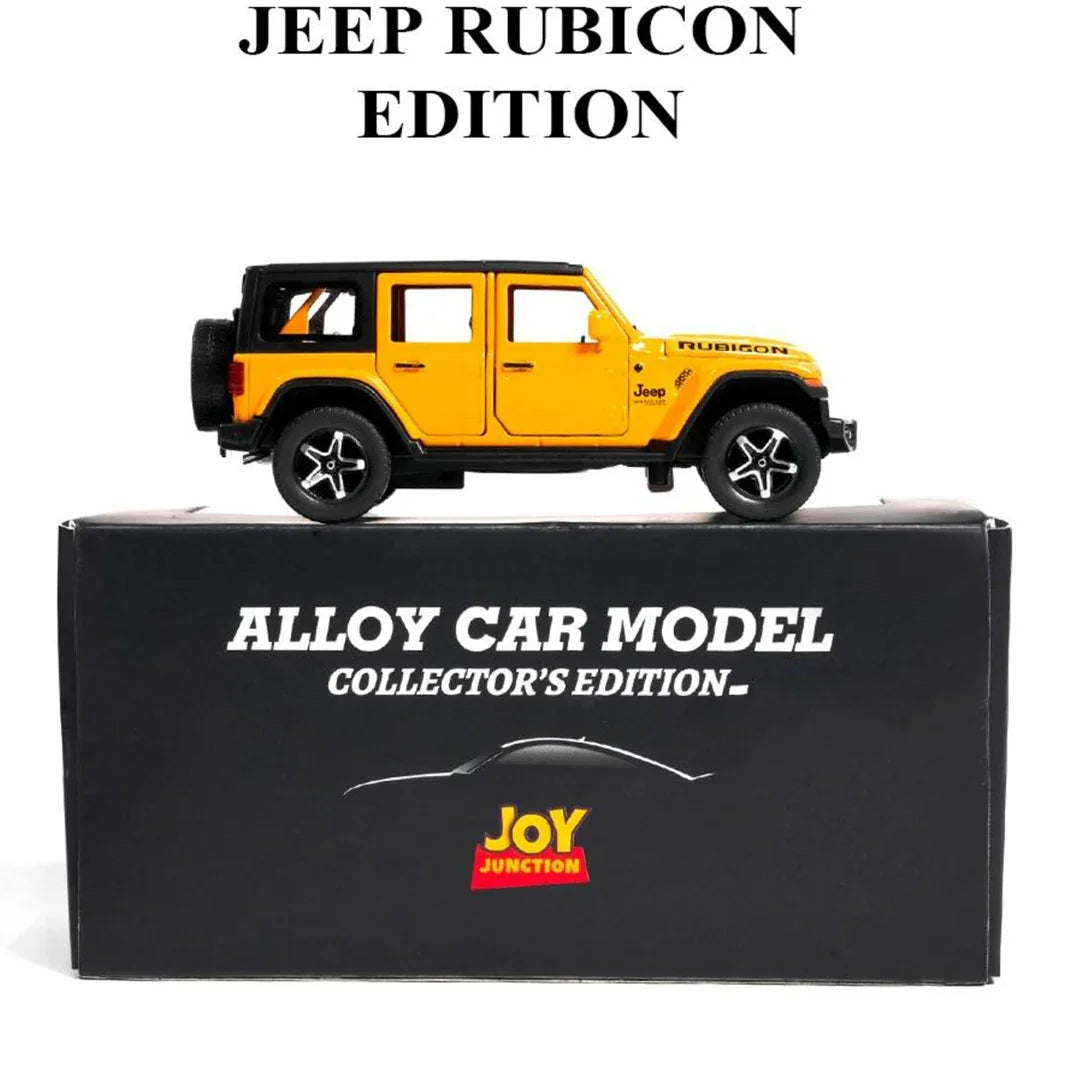 JOY JUNCTION Jeep Rubicon 1:32 Scale Alloy Die-Cast Car Model – Collector’s Edition (Yellow/Red)Pullback Action, Openable Doors, Light & Music