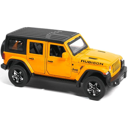 JOY JUNCTION Jeep Rubicon 1:32 Scale Alloy Die-Cast Car Model – Collector’s Edition (Yellow/Red)Pullback Action, Openable Doors, Light & Music