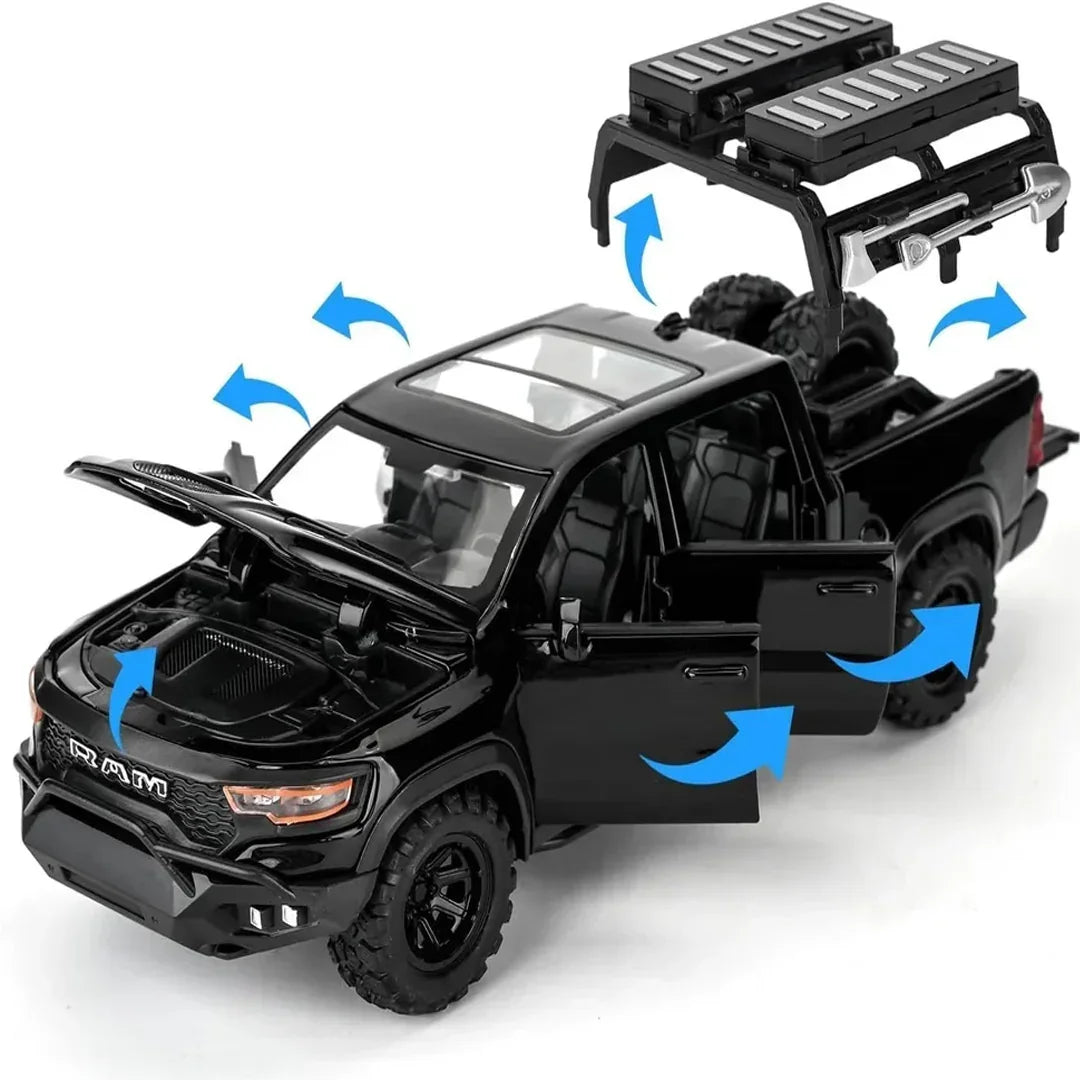 JOY JUNCTION 1:32 RAM Mammoth Pickup Truck Diecast Model – Alloy Metal Pullback Car with Openable Doors | Collector’s Edition