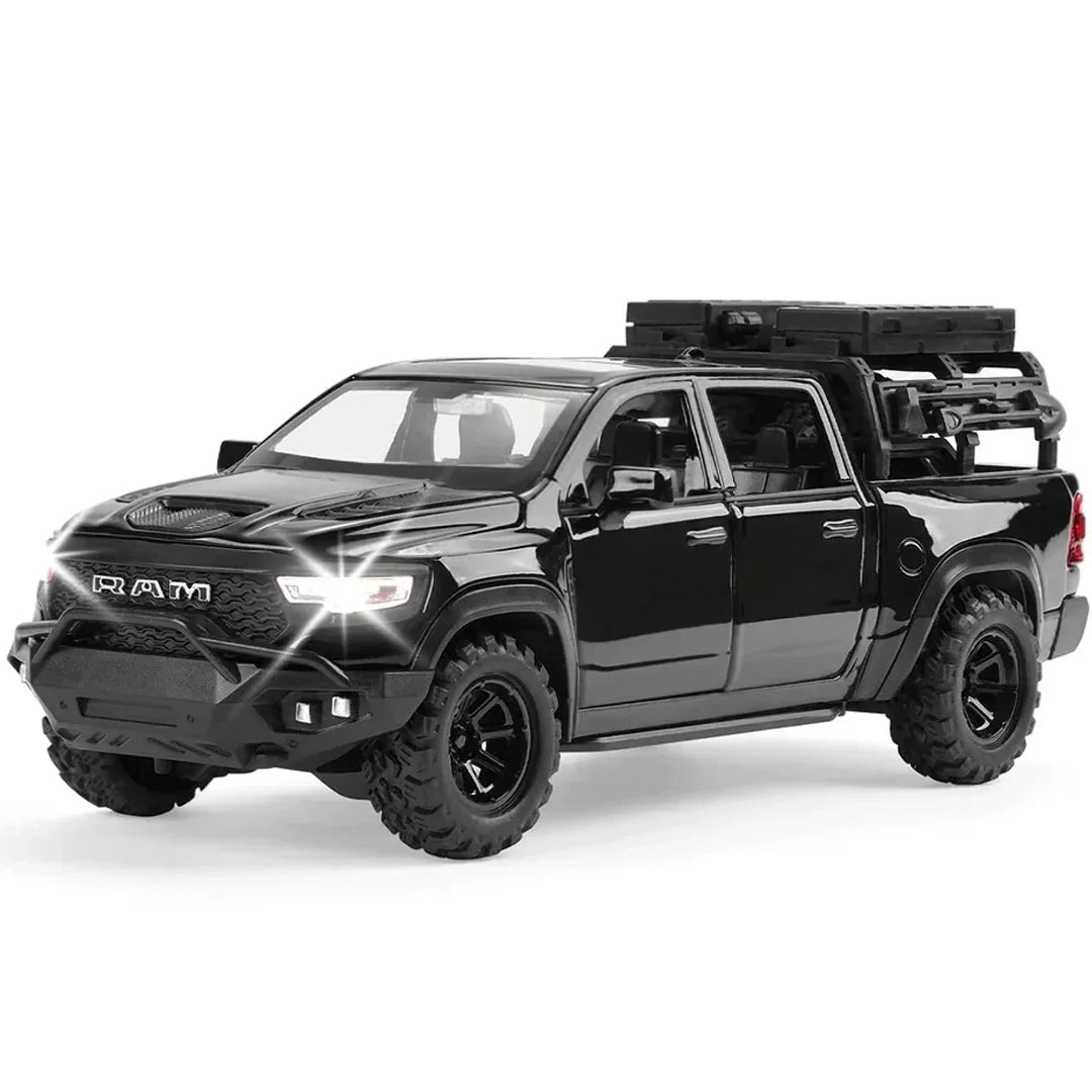 JOY JUNCTION 1:32 RAM Mammoth Pickup Truck Diecast Model – Alloy Metal Pullback Car with Openable Doors | Collector’s Edition