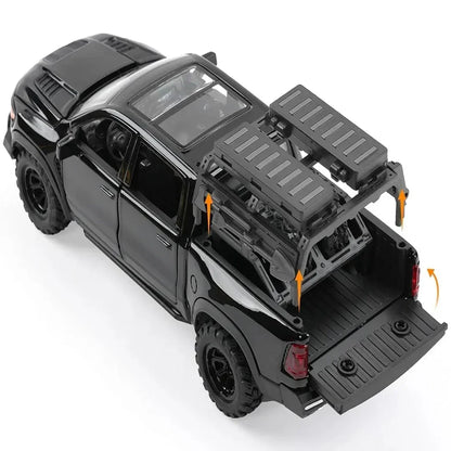 JOY JUNCTION 1:32 RAM Mammoth Pickup Truck Diecast Model – Alloy Metal Pullback Car with Openable Doors | Collector’s Edition