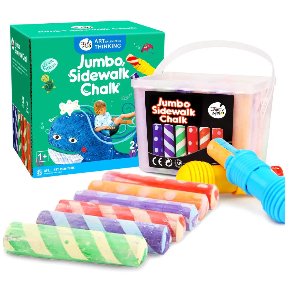 Jar Melo Jumbo Sidewalk Chalk - 24 Colors Kit with 2 Holder - Jaiman Toys