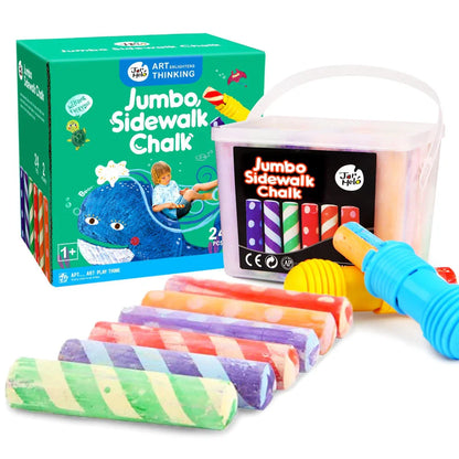 Jar Melo Jumbo Sidewalk Chalk - 24 Colors Kit with 2 Holder - Jaiman Toys