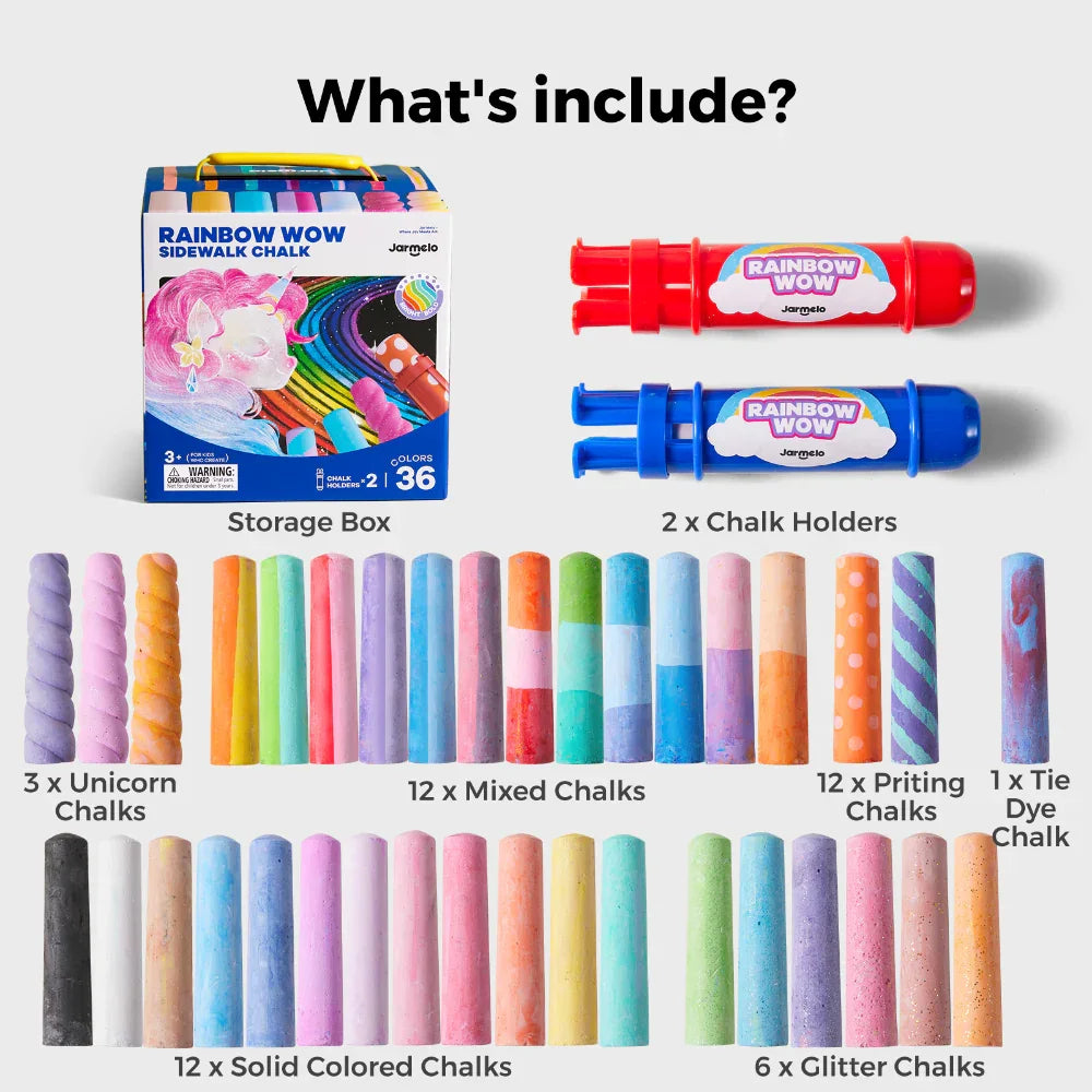 Jar Melo Rainbow Wow Sidewalk Chalk-36 Colors - Jaiman Toys