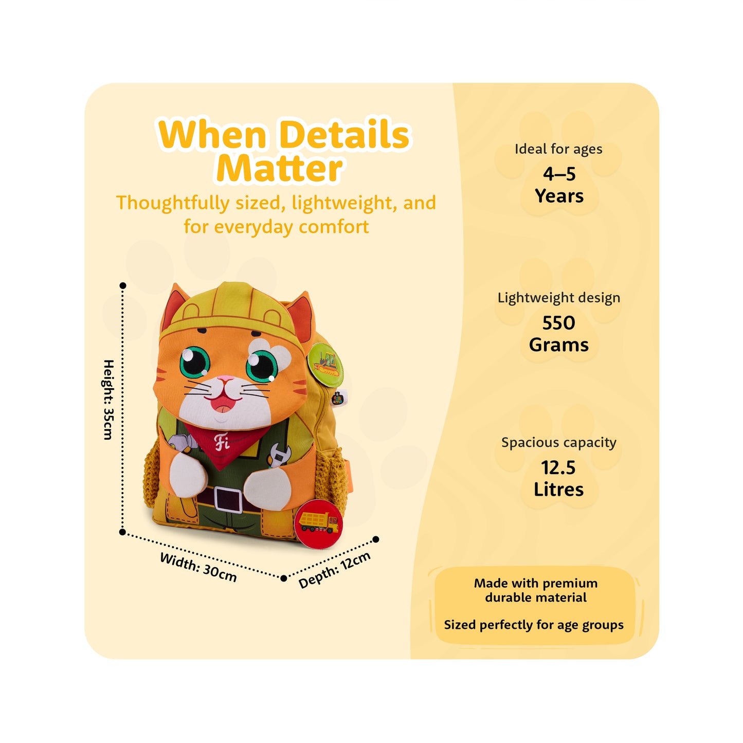 Filli & Me Builder Filli HugBag | 12.5L Kids Backpack for Kindergarten (4–5 Years) | Lightweight School & Travel Bag