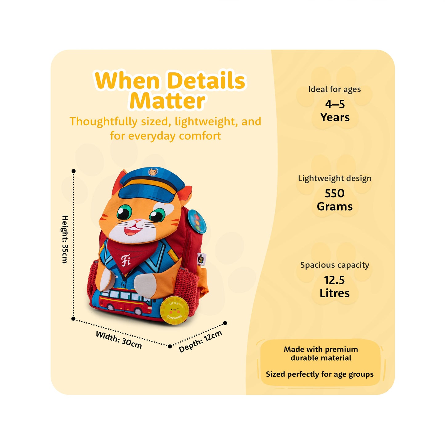 Filli & Me Driver Filli HugBag | 12.5L Kids Backpack for Kindergarten (4–5 Years) | Lightweight School & Travel Bag