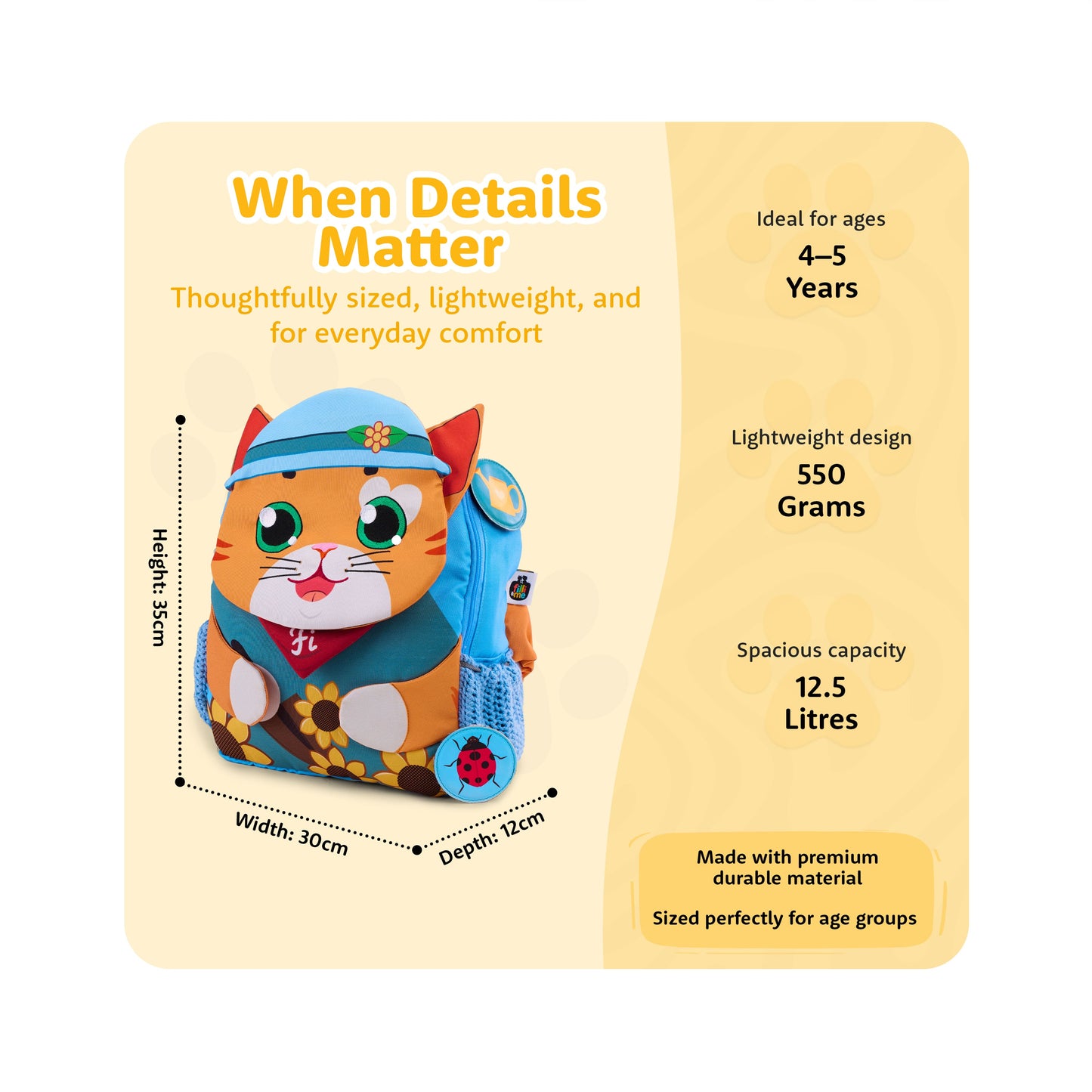 Filli & Me Gardener Filli HugBag | 12.5L Kids Backpack for Kindergarten (4–5 Years) | Lightweight School & Travel Bag