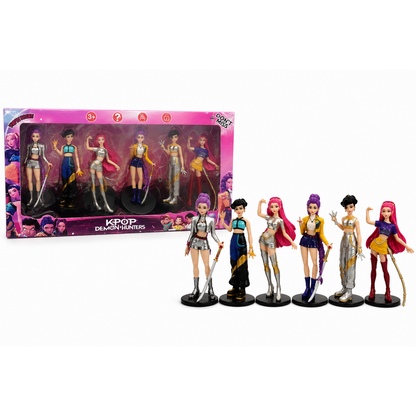 KPOP Demon Hunters Action Figure Set | 6 Anime-Style Collectible Figures with Display Bases | Fantasy Character PVC Toy Gift for Kids & Collectors