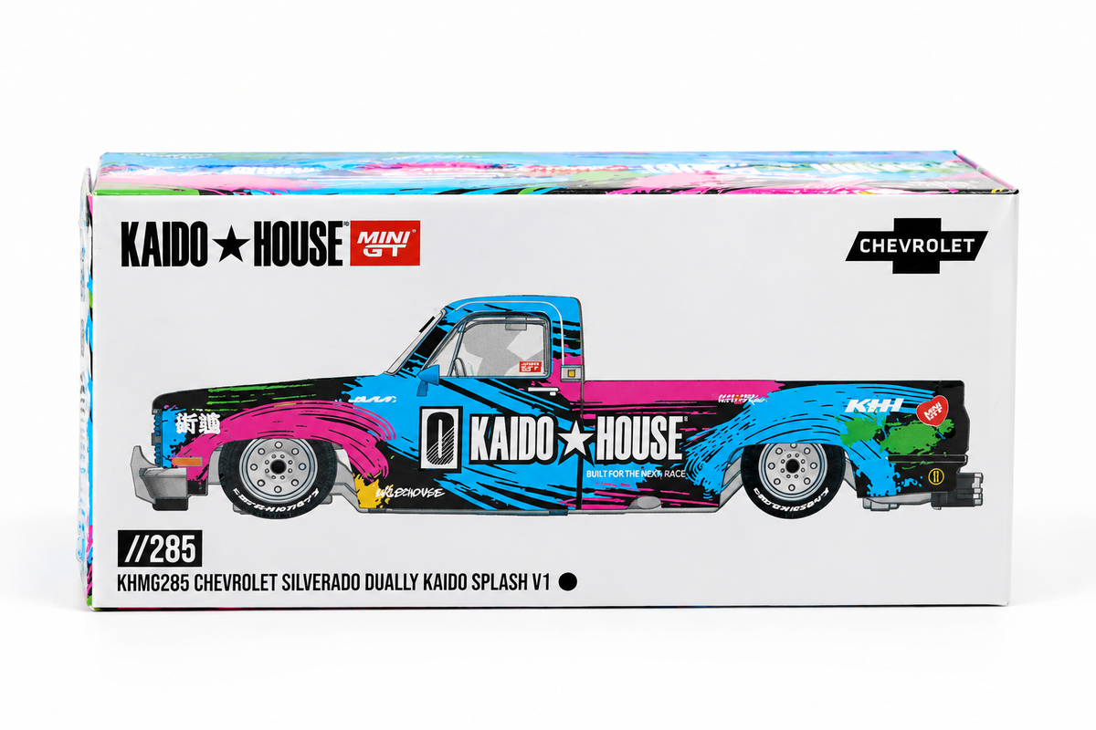 Mini GT 1:64 Scale Chevrolet Silverado Dually Kaido Splash V1 Diecast Scale Model Car | Collectible Model