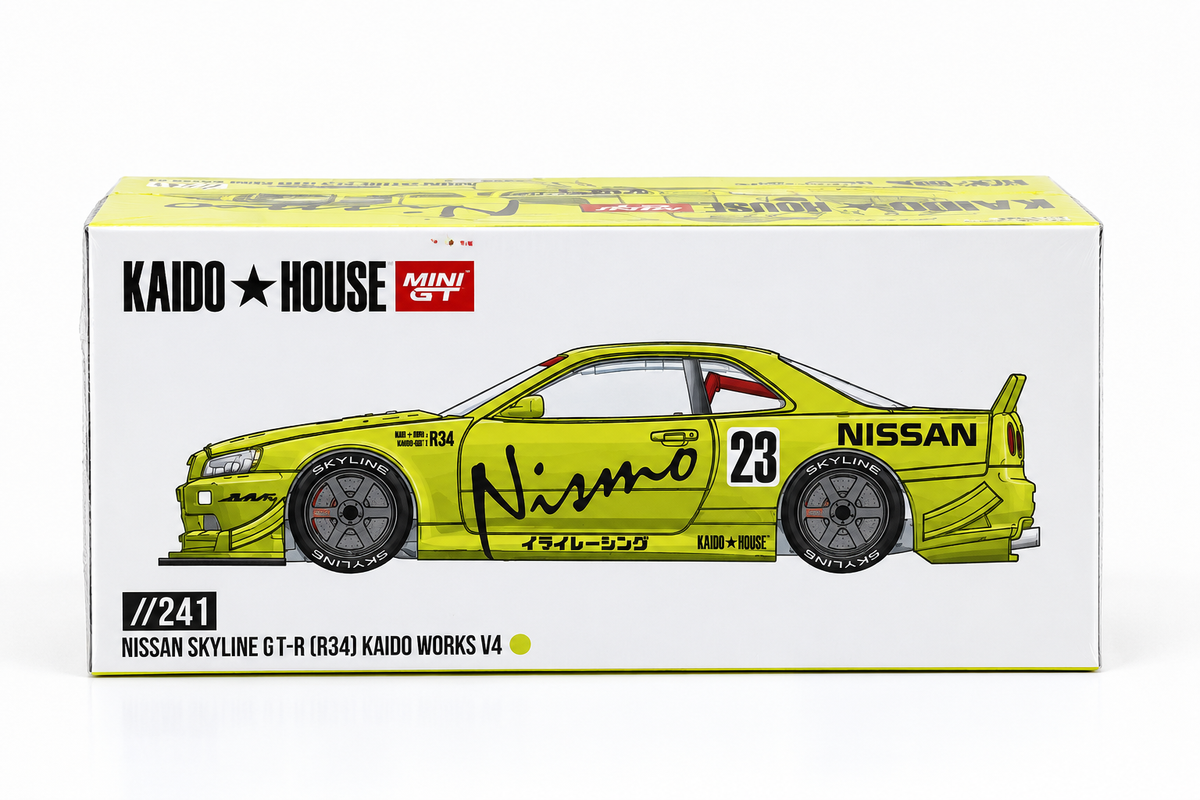Mini GT 1:64 Scale Nissan Skyline GT-R R34 Kaido Works V4 Diecast Scale Model Car | Collectible Model