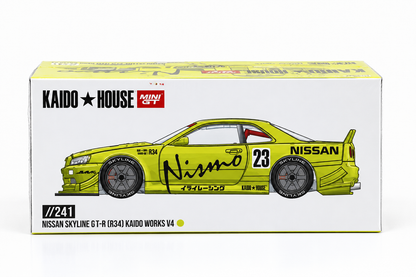 Mini GT 1:64 Scale Nissan Skyline GT-R R34 Kaido Works V4 Diecast Scale Model Car | Collectible Model