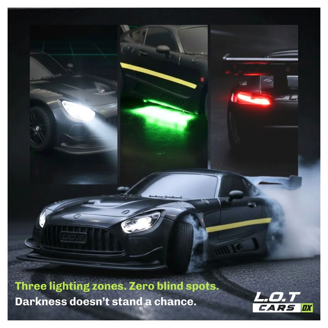 L.O.T Cars Shadow RC Drifter Car 1:20 Scale – 2.4GHz Remote Control 4WD Racing Car with Variable Speed Steering, Dual Speed Mode, LED Lights & 20 KM/H Speed, Black