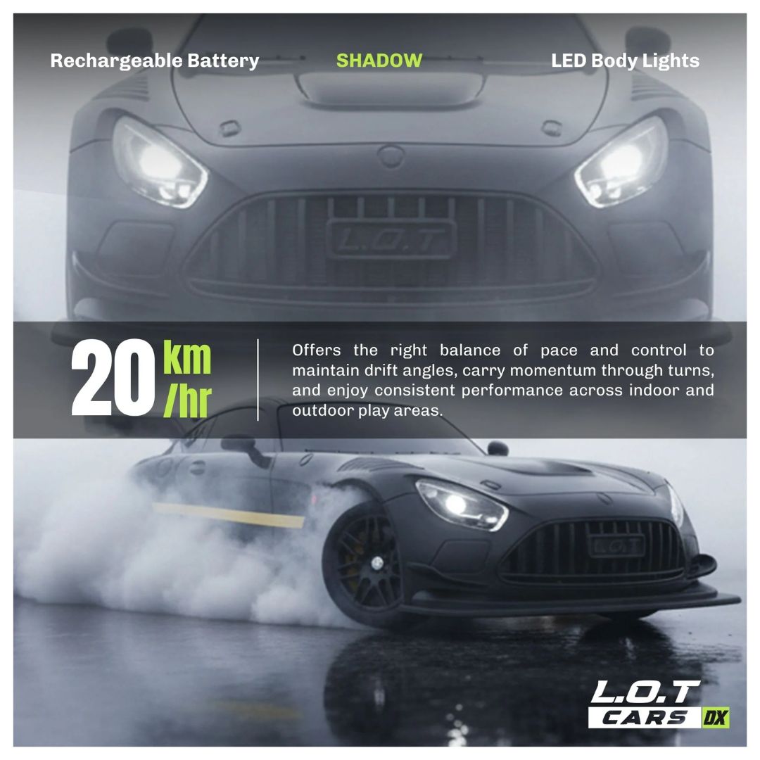 L.O.T Cars Shadow RC Drifter Car 1:20 Scale – 2.4GHz Remote Control 4WD Racing Car with Variable Speed Steering, Dual Speed Mode, LED Lights & 20 KM/H Speed, Black