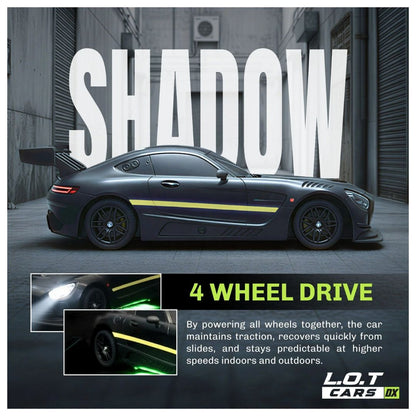 L.O.T Cars Shadow RC Drifter Car 1:20 Scale – 2.4GHz Remote Control 4WD Racing Car with Variable Speed Steering, Dual Speed Mode, LED Lights & 20 KM/H Speed, Black