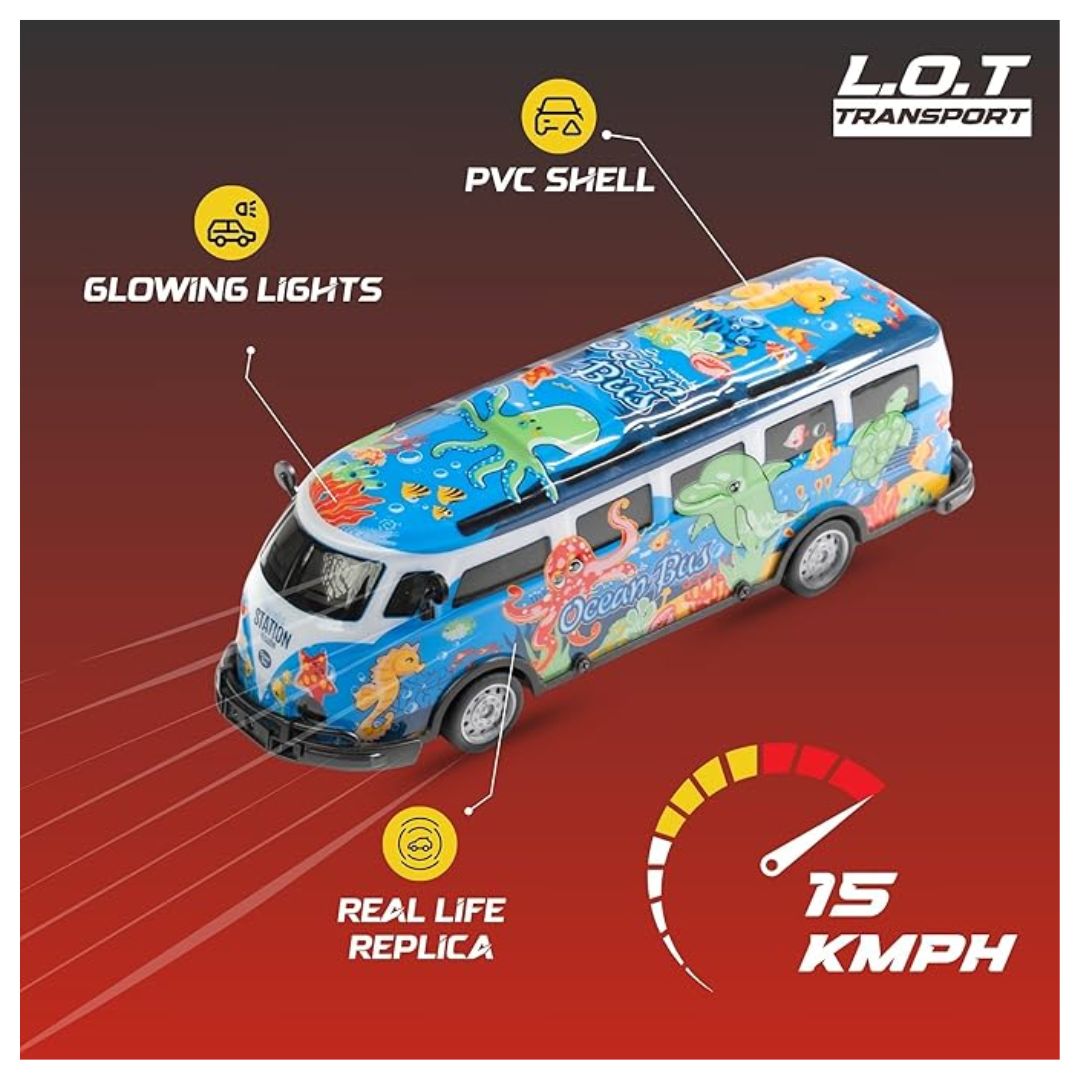 L.O.T Cars Vera Remote Control Ocean Bus – Blue RC Bus with LED Body Lights, 2.4GHz Remote, 15 km/h Speed, Rechargeable Toy Bus for Kids