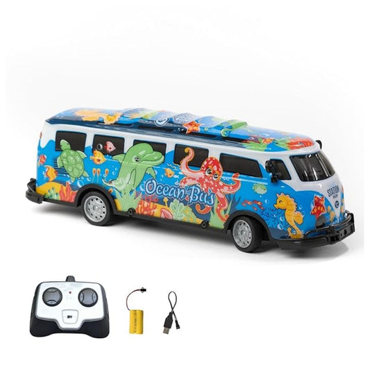 L.O.T Cars Vera Remote Control Ocean Bus – Blue RC Bus with LED Body Lights, 2.4GHz Remote, 15 km/h Speed, Rechargeable Toy Bus for Kids