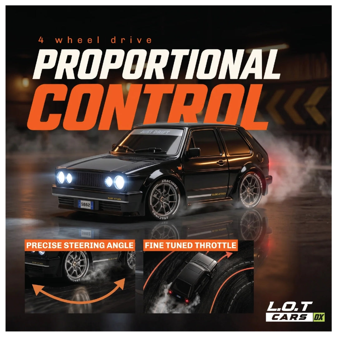 Zipp Remote Control Car | 20 km/h 2.4GHz RC Drift Car | 4x4 Drifting Car with 100m Remote Range | Multi-Mode LED & Special Exhaust Lights | Tuner Black