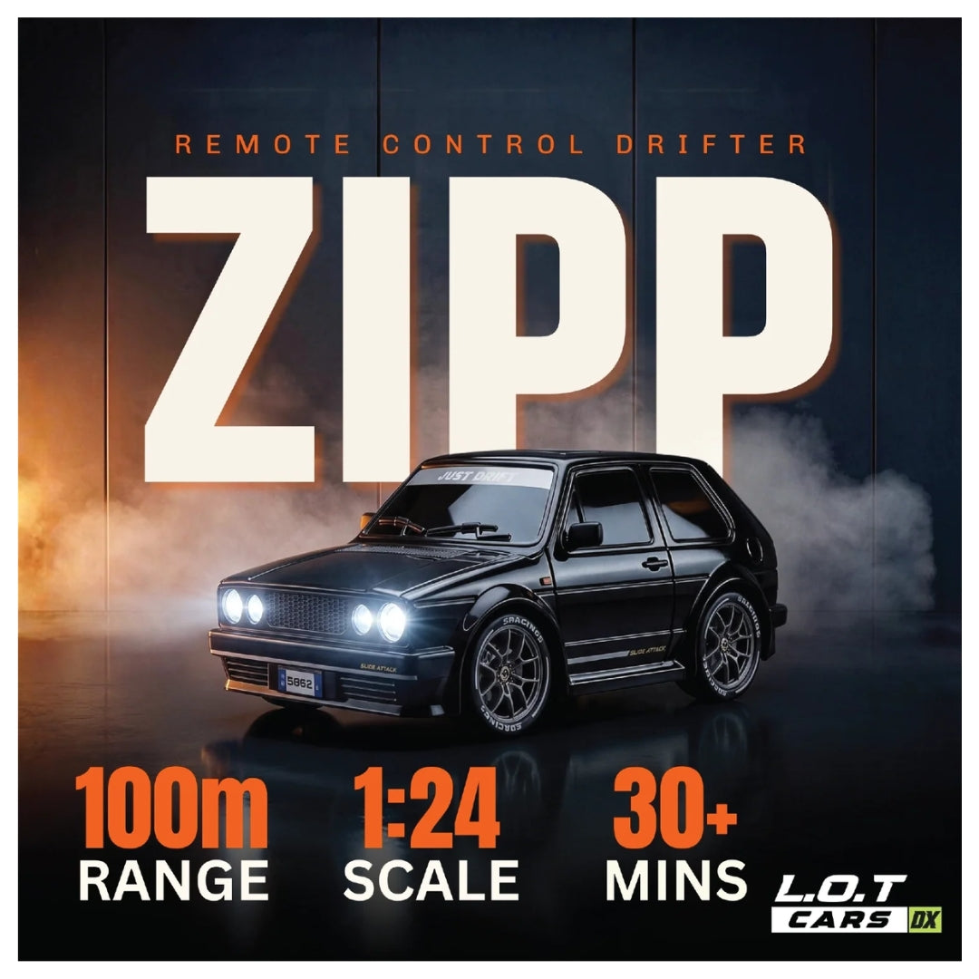 Zipp Remote Control Car | 20 km/h 2.4GHz RC Drift Car | 4x4 Drifting Car with 100m Remote Range | Multi-Mode LED & Special Exhaust Lights | Tuner Black