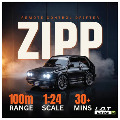 Zipp Remote Control Car | 20 km/h 2.4GHz RC Drift Car | 4x4 Drifting Car with 100m Remote Range | Multi-Mode LED & Special Exhaust Lights | Tuner Black
