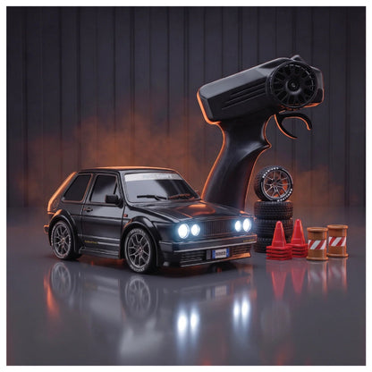 Zipp Remote Control Car | 20 km/h 2.4GHz RC Drift Car | 4x4 Drifting Car with 100m Remote Range | Multi-Mode LED & Special Exhaust Lights | Tuner Black