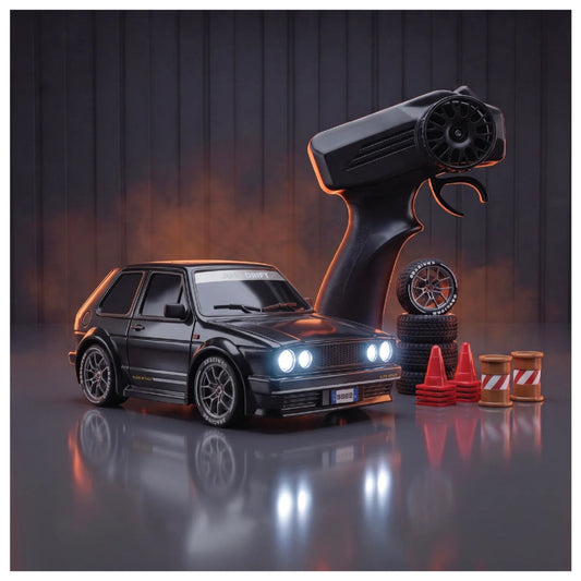 Zipp Remote Control Car | 20 km/h 2.4GHz RC Drift Car | 4x4 Drifting Car with 100m Remote Range | Multi-Mode LED & Special Exhaust Lights | Tuner Black