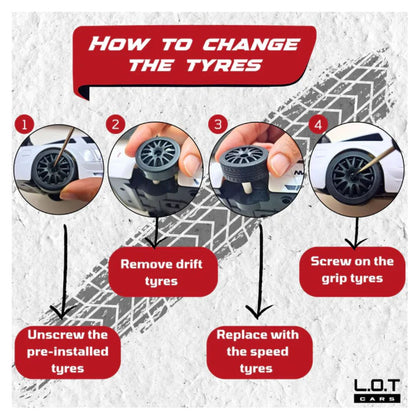 L.O.T Cars Flare 1:24 RC Drift Car – 4WD, 20 KMPH, 2.4GHz Remote, Dual Speed Mode, LED Lights, Variable Speed & Steering – Grey