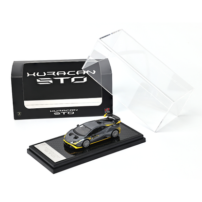 LCD Models 1:64 Lamborghini Huracán STO Die-Cast Model Car | Silver with Yellow Accents | Foshan APAxpo 2025 Exclusive | Premium Collectible Car