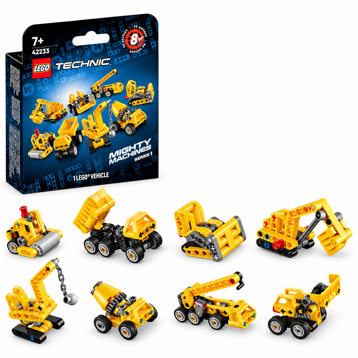 LEGO 42233 Technic Mighty Machines Series 1 Mystery Box Building Toy – Pack of 8 Collectible Vehicle Sets, 7+