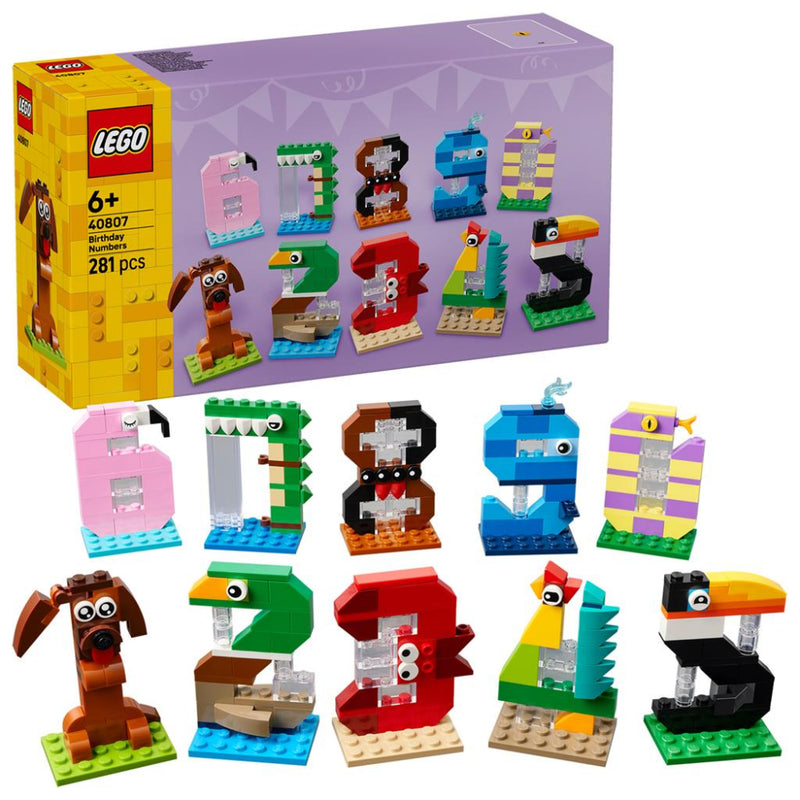 LEGO 40807 Birthday Numbers Building Set (281 Pieces) | Creative Animal Number Decorations for Kids Ages 6+