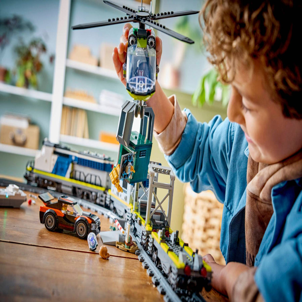 LEGO 60508 City Police Train Heist Remote Control Set – RC Train Toy with Tracks, Helicopter & Minifigures, 1313 Pieces