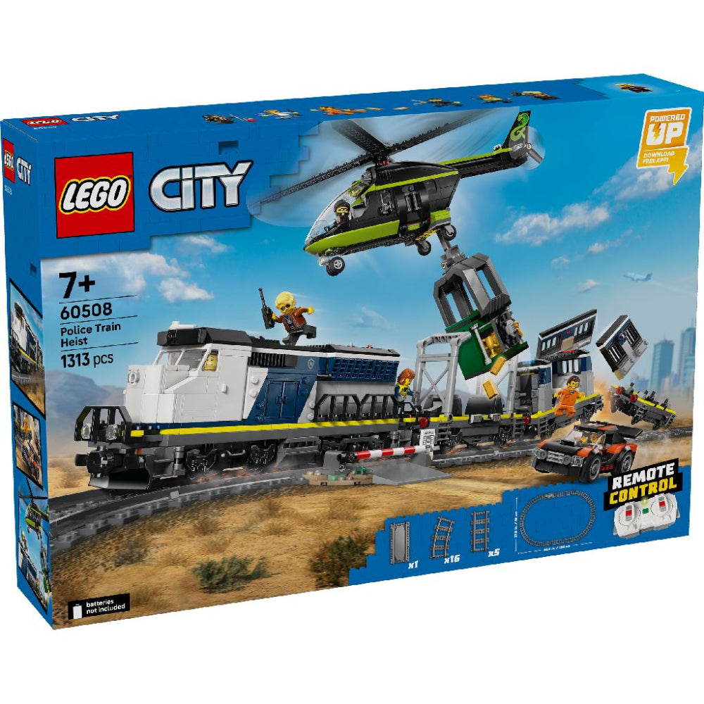 LEGO 60508 City Police Train Heist Remote Control Set – RC Train Toy with Tracks, Helicopter & Minifigures, 1313 Pieces