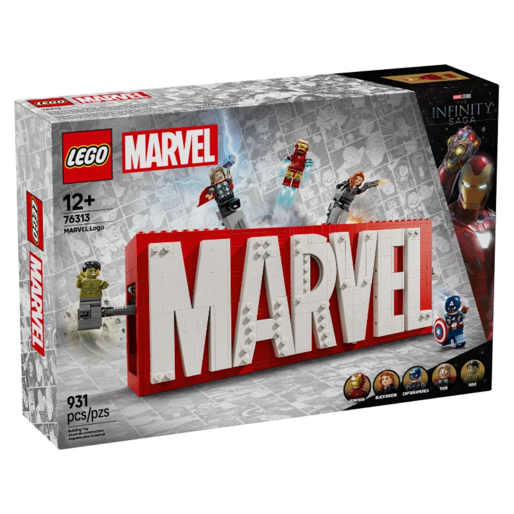 LEGO 76313 Marvel : Marvel Logo & Minifigures Building Set (931 Pieces)