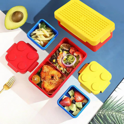 Kids 3-Piece DIY Pixel Art Lunch Box Set | 750ml Lunch Box + 2 x 165ml Snack Boxes | Building Block Bento Lunch Box for School