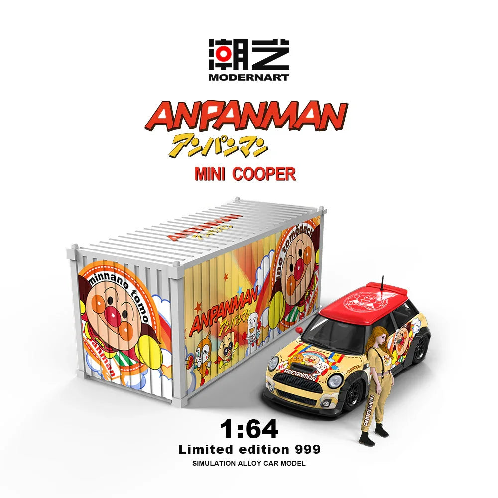 ModernArt 1:64 Mini Cooper ANPANMAN Livery Limited Edition Diecast Model Car with Figure & Display Container