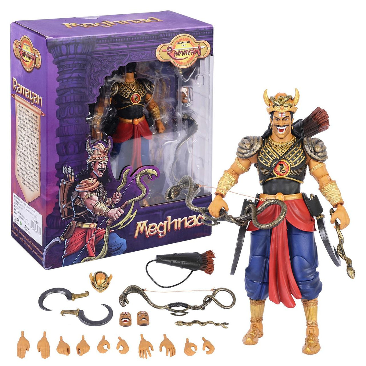 Legends of the Ramayan 1:12 Scale Meghnad (Indrajit) Collector Action Figure with Serpent Bow, Twin Crescent Blades, Quiver & Interchangeable Hands