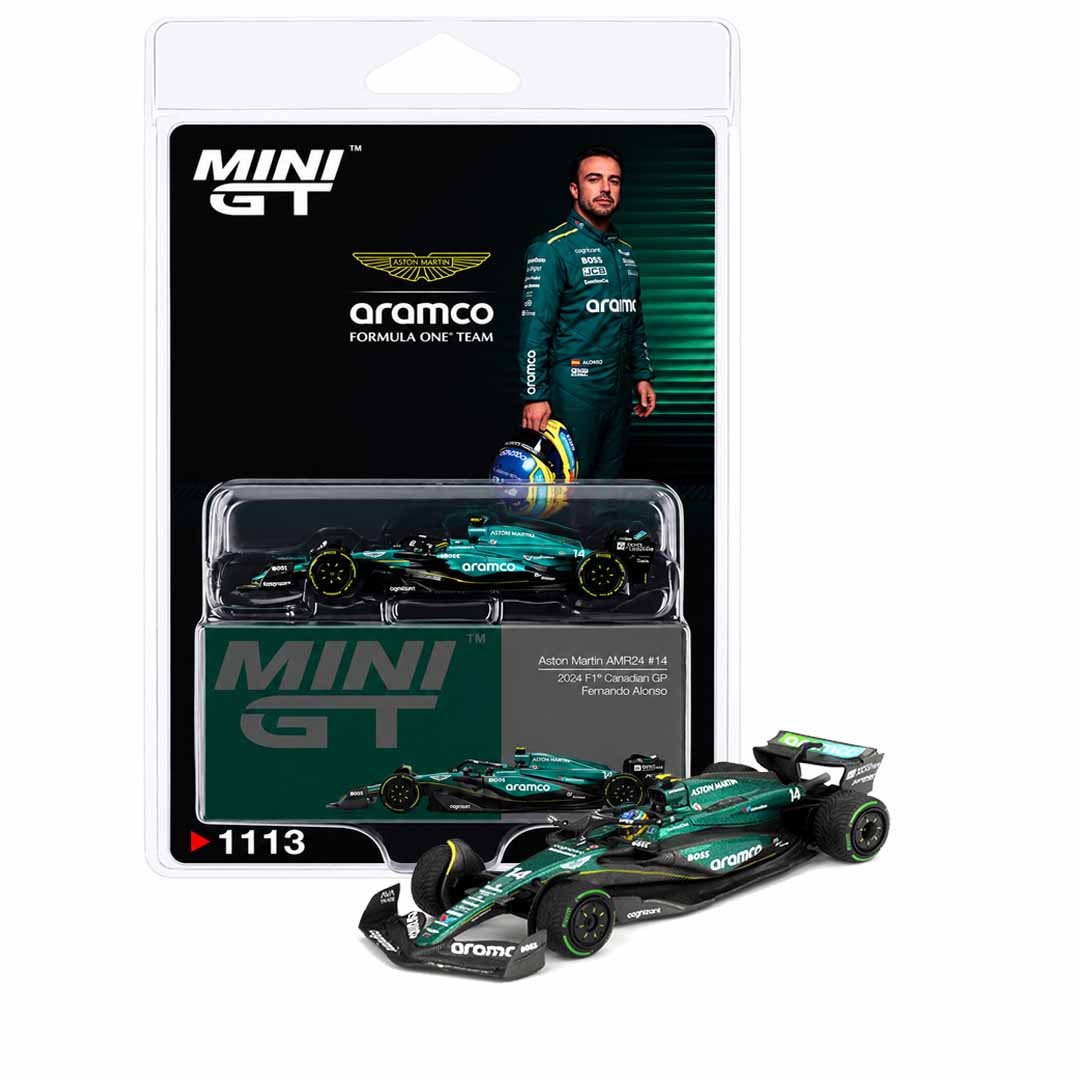MINI GT 1:64 (Blister Pack) Aston Martin AMR24 #14 Fernando Alonso 2024 Canadian GP Formula One Die-Cast Model Car #1113