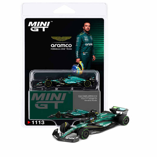 MINI GT 1:64 (Blister Pack) Aston Martin AMR24 #14 Fernando Alonso 2024 Canadian GP Formula One Die-Cast Model Car #1113