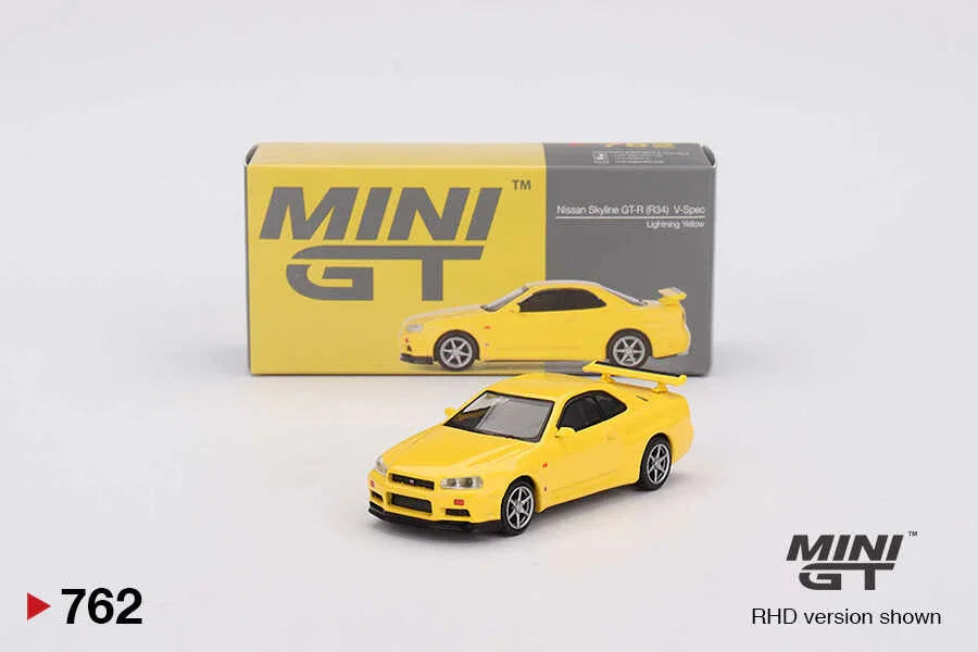 Mini GT 1/64 NISSAN SKYLINE GT-R (R34) V-SPEC LIGHTNING YELLOW
