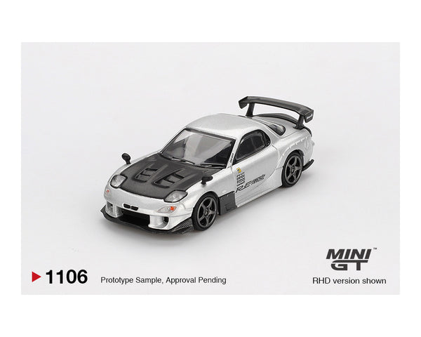 Mini GT 1:64 Mazda RX-7 RE-Amemiya Silver Metallic Diecast Model Car – MGT01106-BL