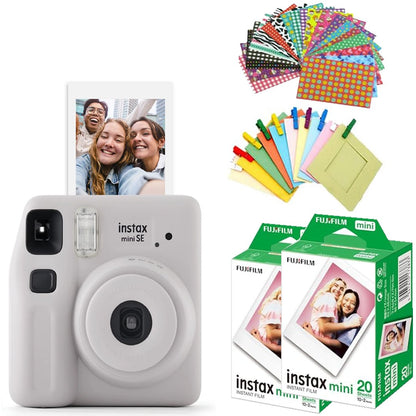 Fujifilm Instax Mini SE Joy Pack Instant Camera With 40 Film Shots +10 Photo Bunting Sets +10 Stickers - Grey