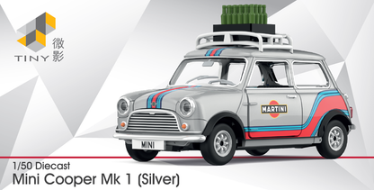 Tiny City 1:50 Mini Cooper Mk 1 Silver Diecast Model Car | MINI0023 Martini Edition Collectible