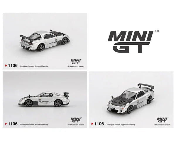 Mini GT 1:64 Mazda RX-7 RE-Amemiya Silver Metallic Diecast Model