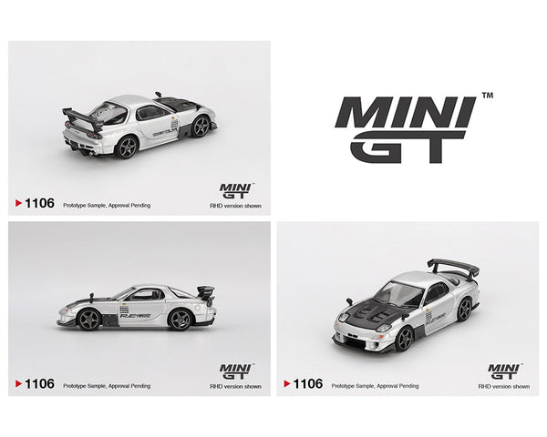 Mini GT 1:64 Mazda RX-7 RE-Amemiya Silver Metallic Diecast Model Car – MGT01106-BL