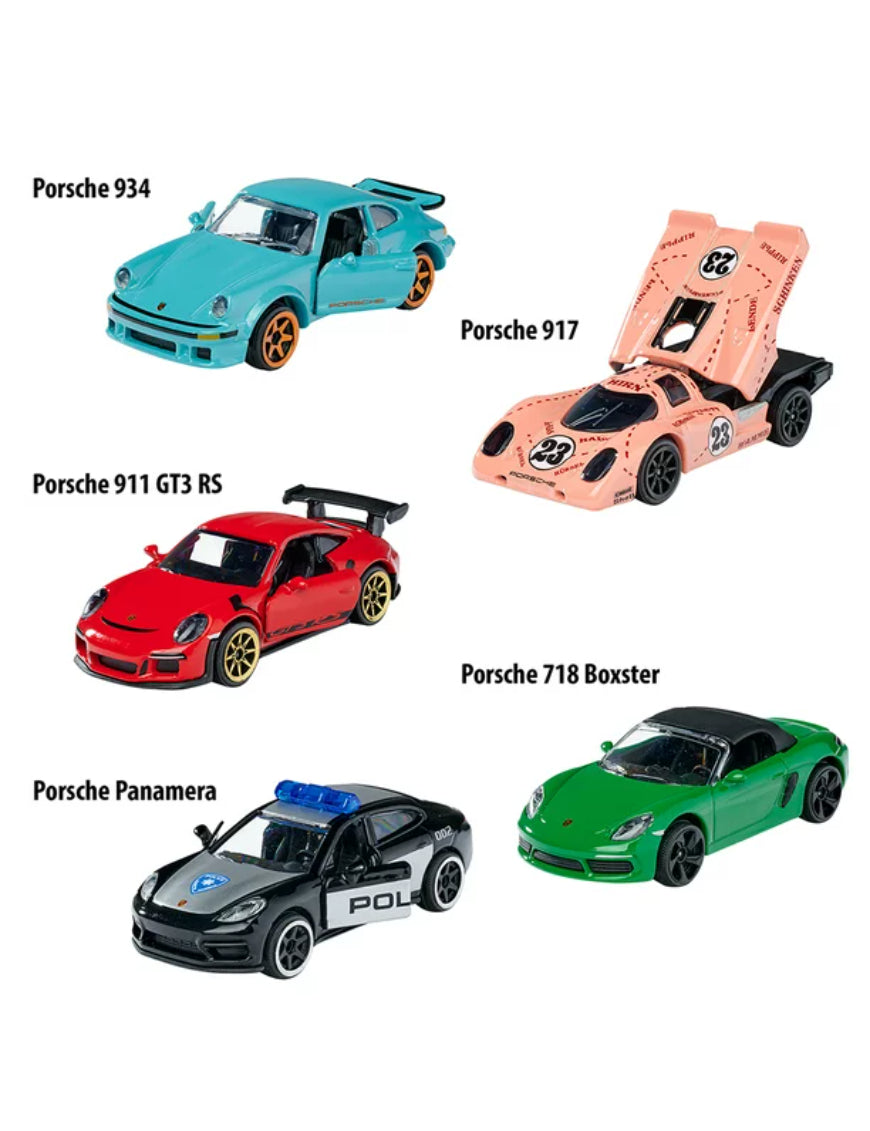 Majorette Porsche Edition Diecast Car Gift Pack – Set of 5 Porsche Model Cars | Premium Metal Collectible Vehicles with Opening Parts